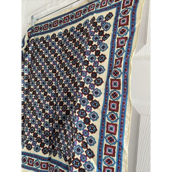 Vintage Glentex Blue Geometric Silk Blend Scarf Hand Rolled in Japan Old‎ Money - Picture 5 of 6